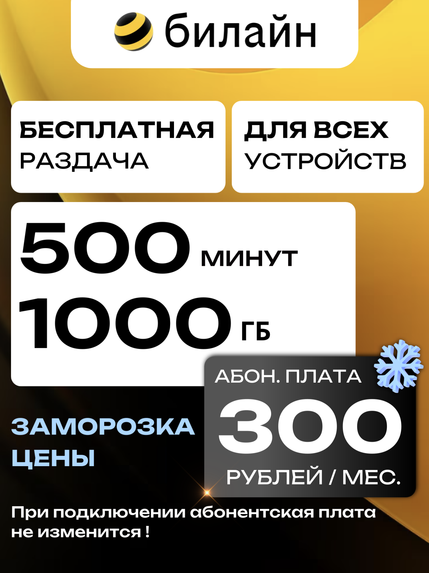 БИЛАЙН 300Р | 500 минут / 1000 гб